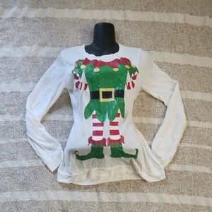 & Other Stories Festive Elf Long Sleeve Tee - White and Green
